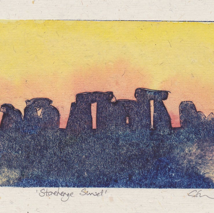 Stonehenge Sunset One-Off Collagraph Print Wit... - Folksy