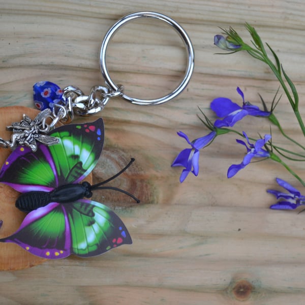 I Love Fairies key ring or handbag charm (Purple)