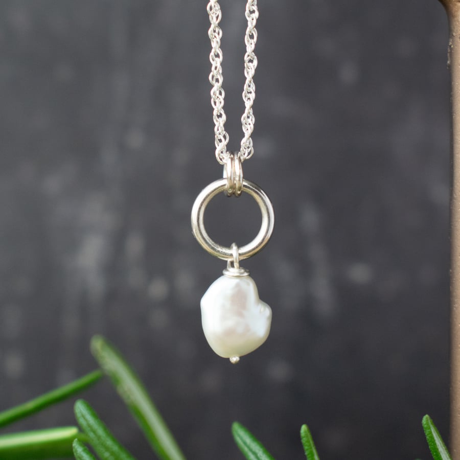 Pearl and Silver Hoop Necklace - Letterbox Gift