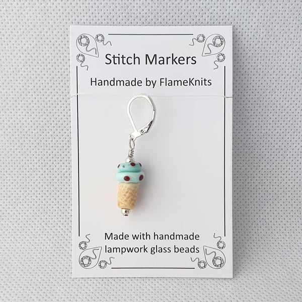 Tiny Glass Ice Cream Stitch Marker - Mint Choc Chip