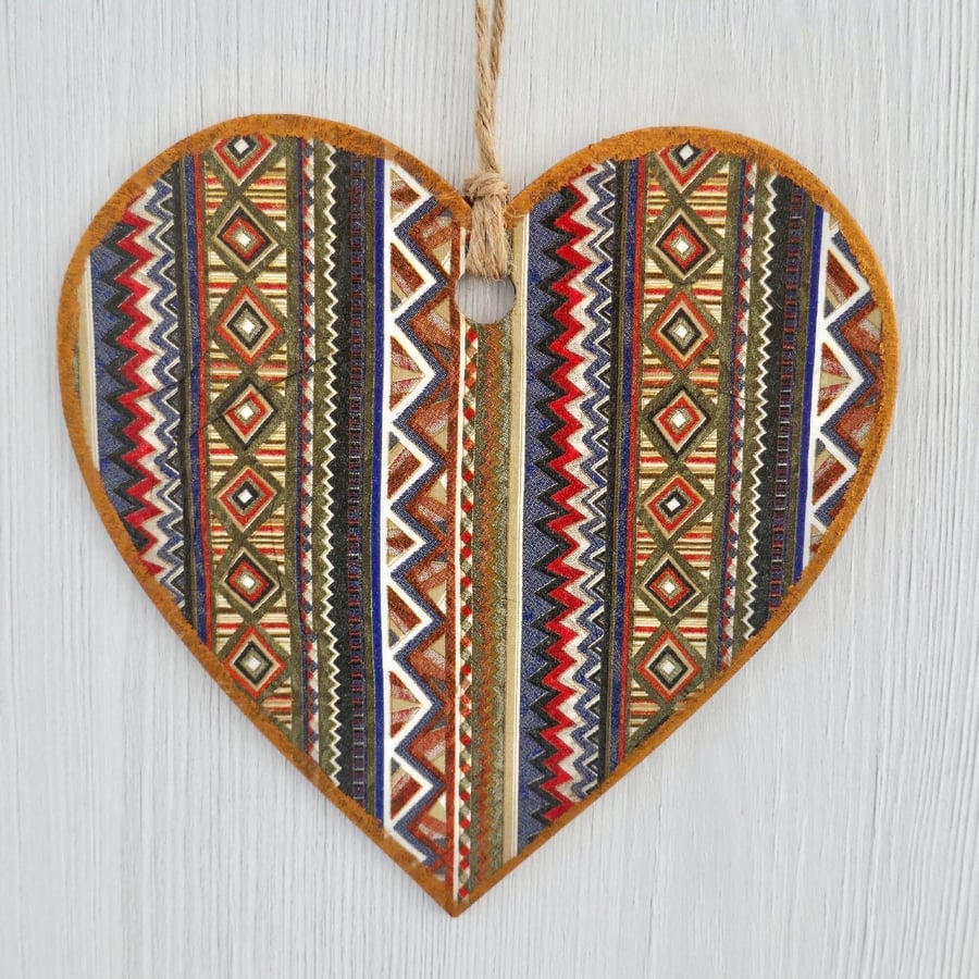 Decoupaged Wooden Hanging Heart 15cm (6”): Patterned Stripe design