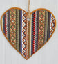 Decoupaged Wooden Hanging Heart 15cm (6”): Patterned Stripe design