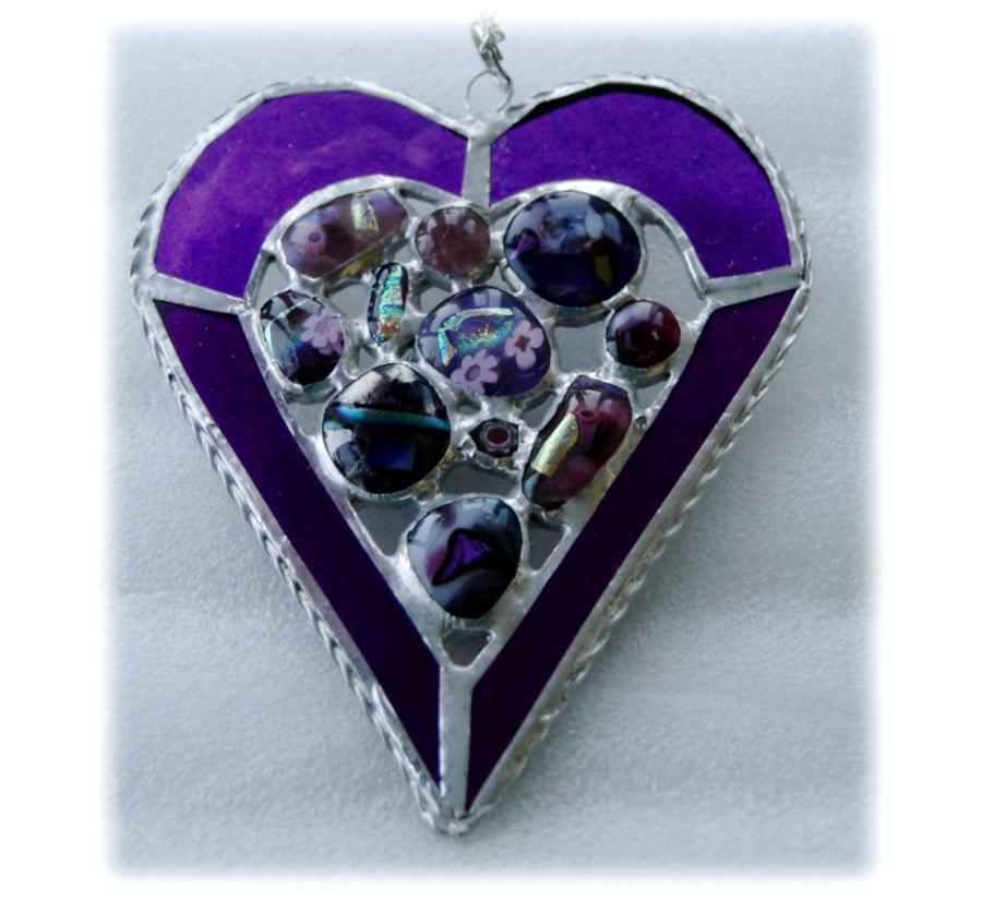 Heart Suncatcher Stained Glass Purple Abstract Fusion 017
