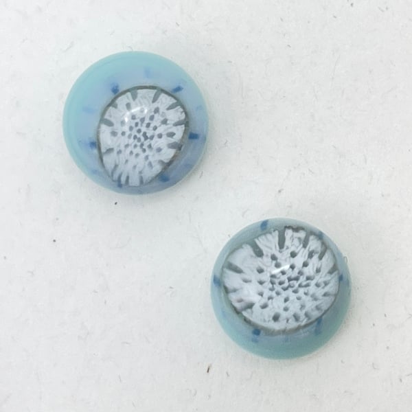 Blue Anemone Fused Glass Stud Earrings