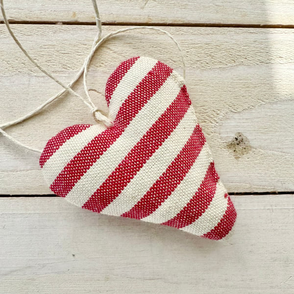 MINI HEART DECORATION - red stripes, with lavender