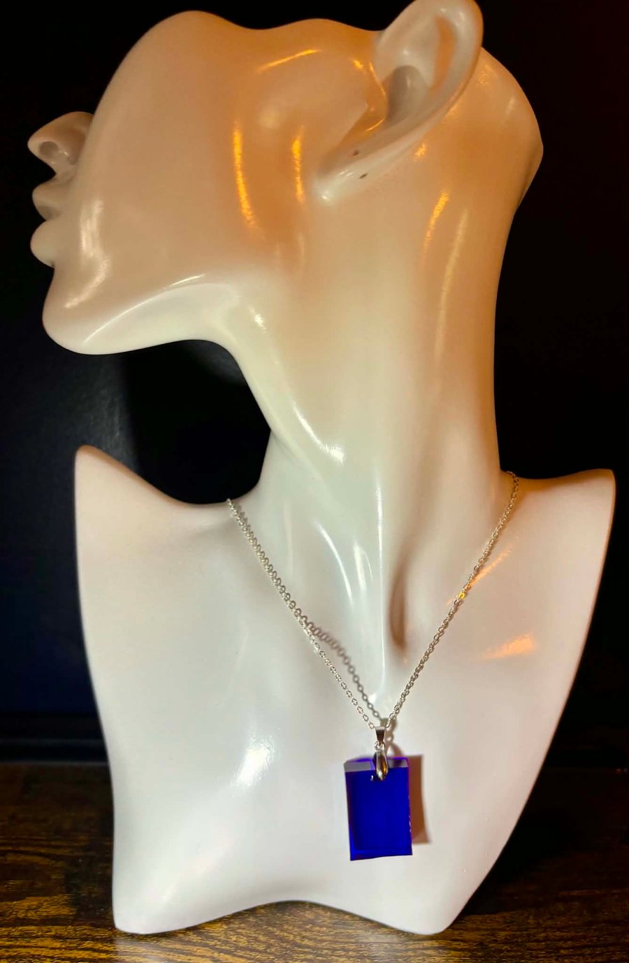 Handmade Silver Tone Purple Resin Pendant Necklace