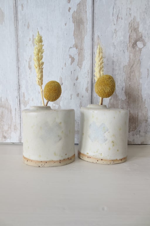 BUD VASE hand-built miniature stoneware pottery oval vase with cross motif