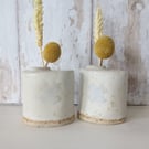 BUD VASE hand-built miniature stoneware pottery oval vase with cross motif