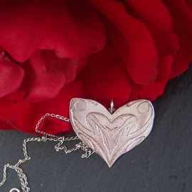 Heart pendant in etched sterling silver