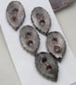 5 Small Leaf Shaped Obsidian Ceramic Buttons - Image 1