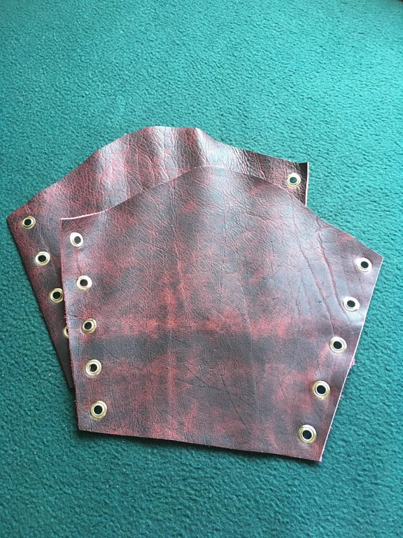 Large Pair of Marbleised Black & Burgundy coloured Leather Bracers 