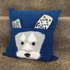 Blue Dog cushion with Pocket for Remote Controls