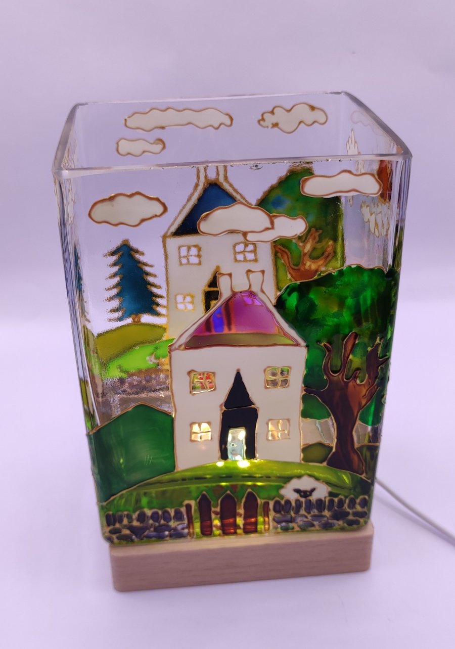  Vase or Candle holder, hand painted glass