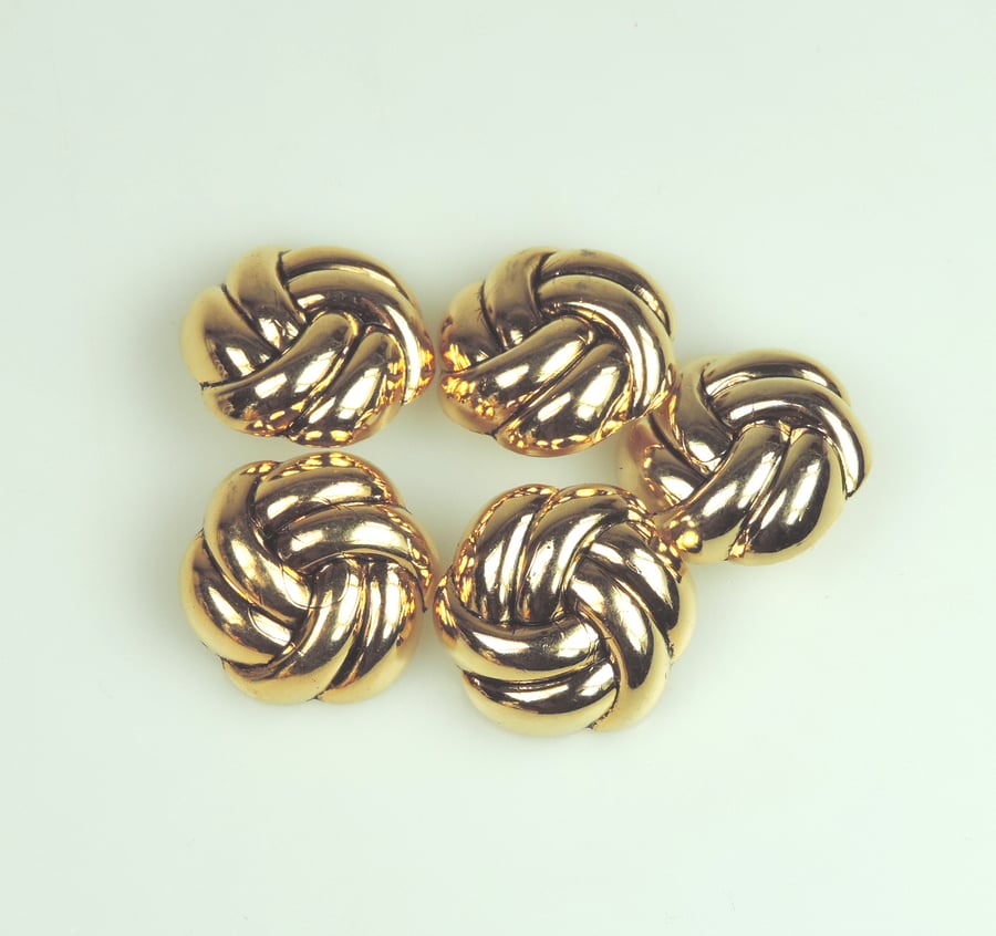 5 x Gold Colour, Metal Type 26mm round button, Knot Shaped SALE