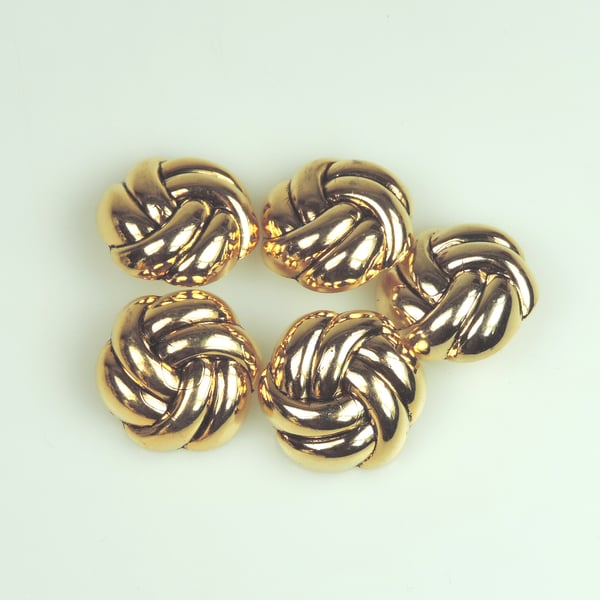 5 x Gold Colour, Metal Type 26mm round button, Knot Shaped