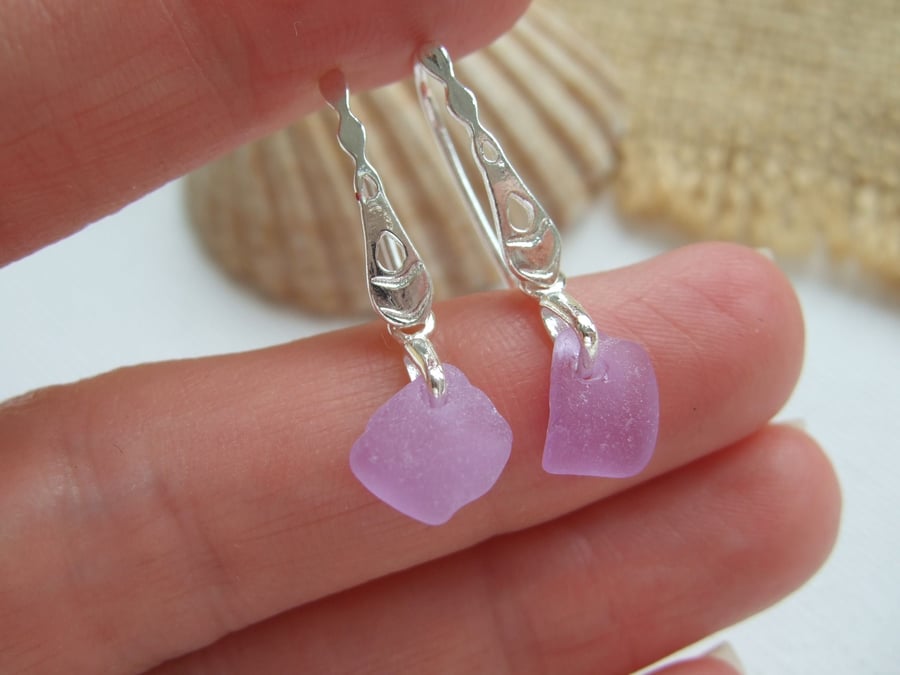 Purple sea glass earring, Neodymium beach glass earrings, Spanish color changing