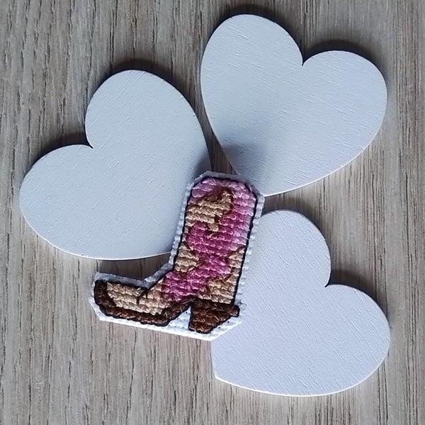 Cowgirl Boot Pin Badge, Cowboy Boot Pin Badge, Boot Pin - Pink