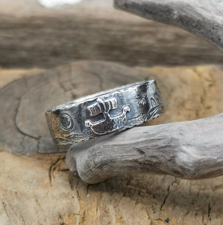 Viking Ship Scenic Ring Size T  (Reserved thank you) 