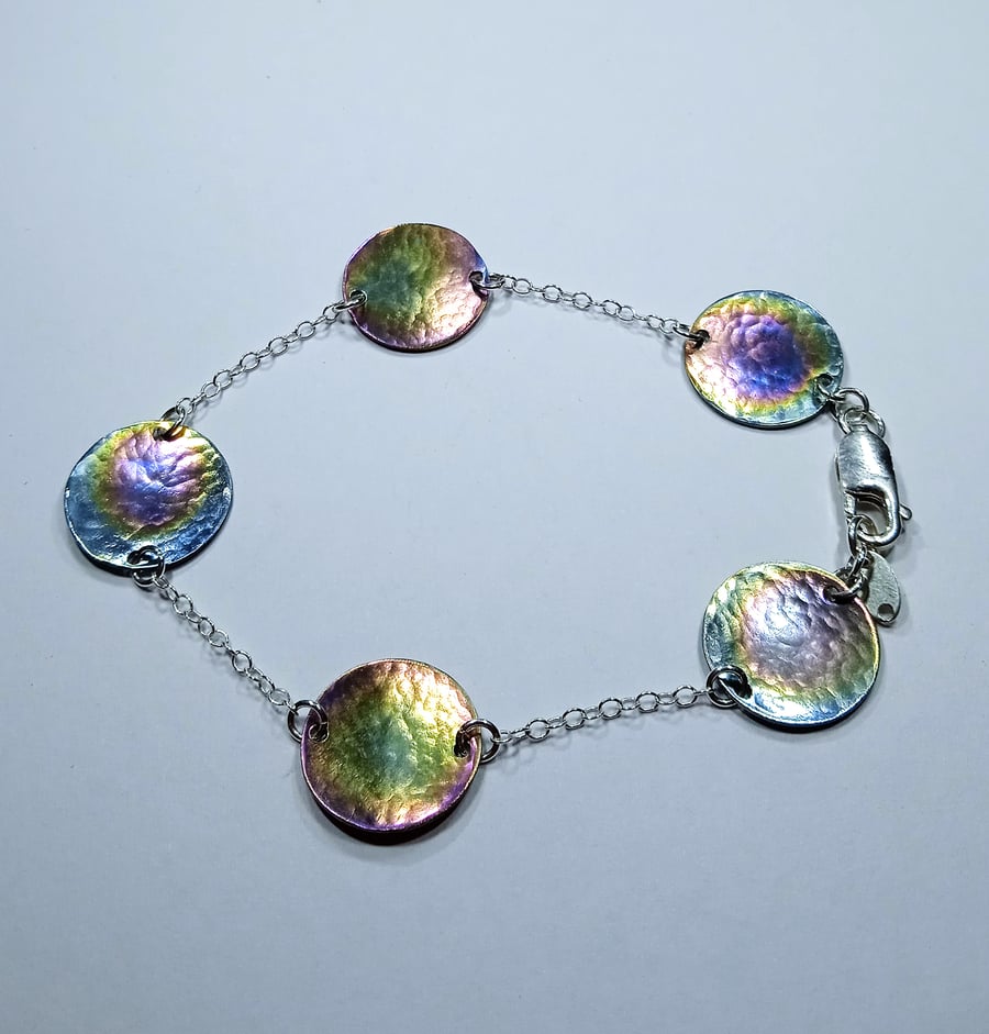 Coloured Titanium and Sterling Silver Bracelet - UK Free Post