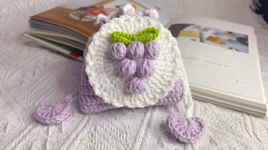 Crochet Grape Drawstring Bag