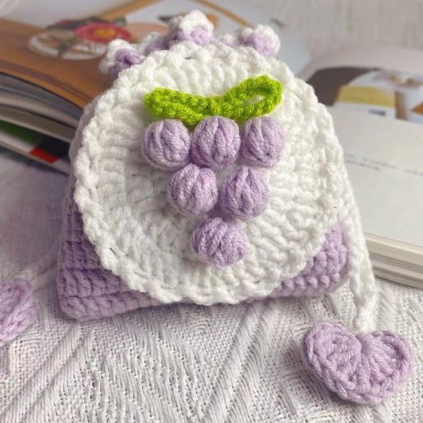 Crochet Grape Drawstring Bag