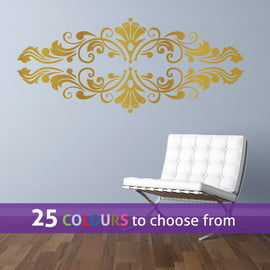 DAMASK swirls ornament frame, GOLD matt metallic swirls wall art sticker decal