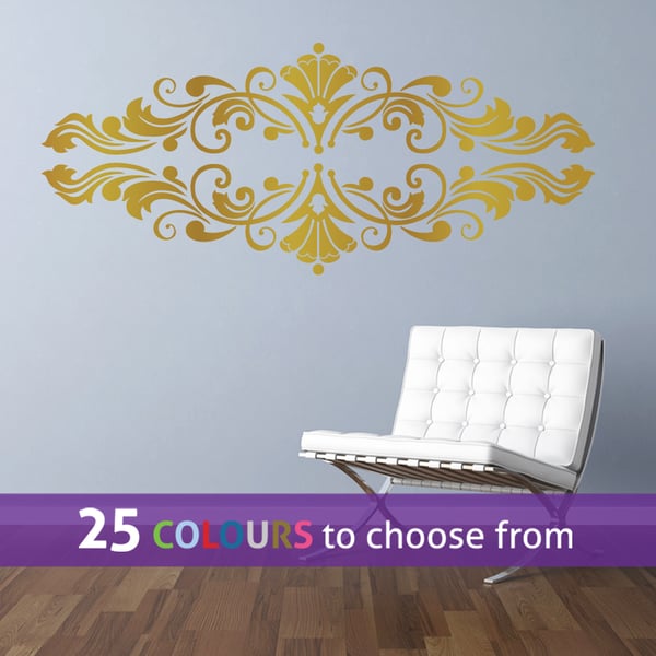 DAMASK swirls ornament frame, GOLD matt metallic swirls wall art sticker decal