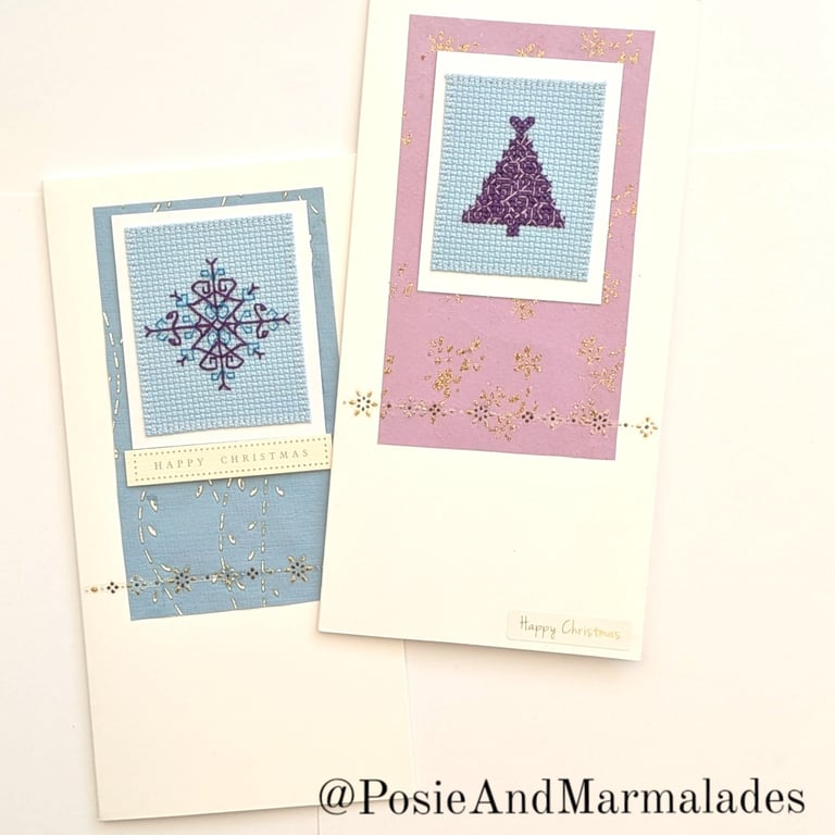 Christmas Cross Stitch Cards Set of 2 with 'Happy Christmas' wording
