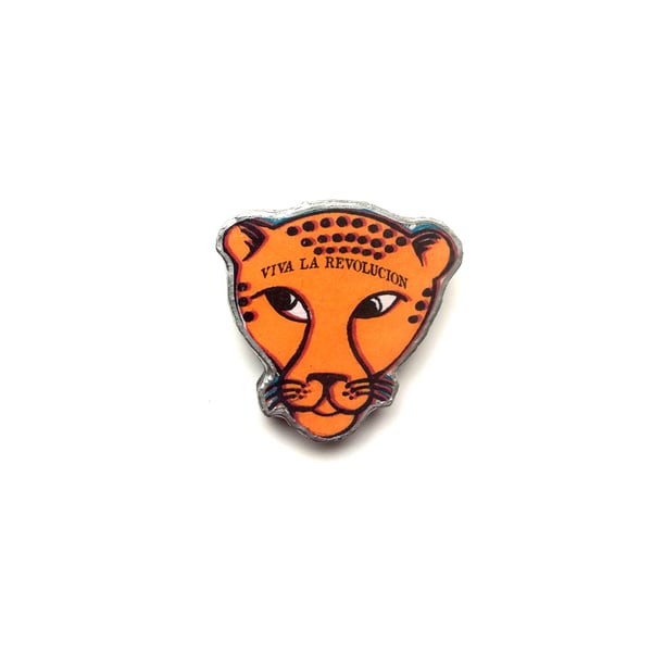 Orange Viva La Revolucion Leopard resin Brooch by EllyMental