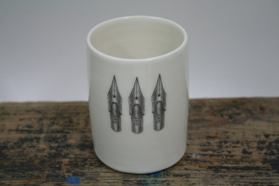 Thrown porcelain pen pot cylinder