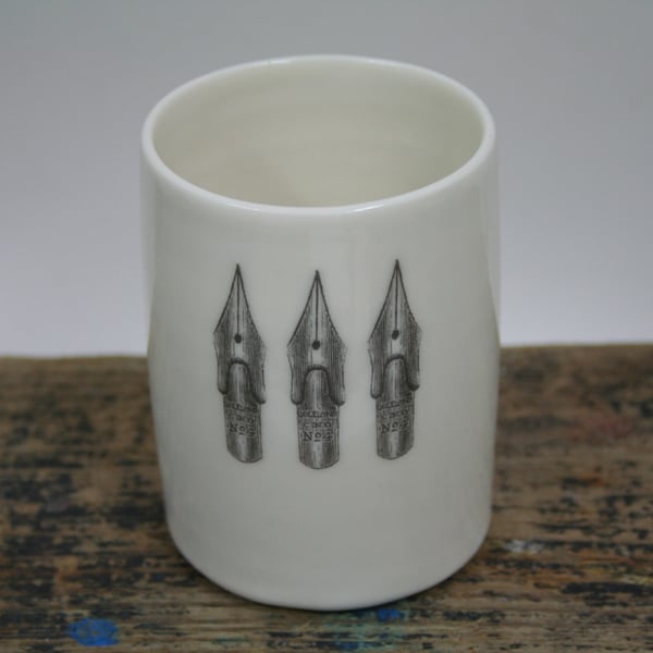 Thrown porcelain pen pot cylinder