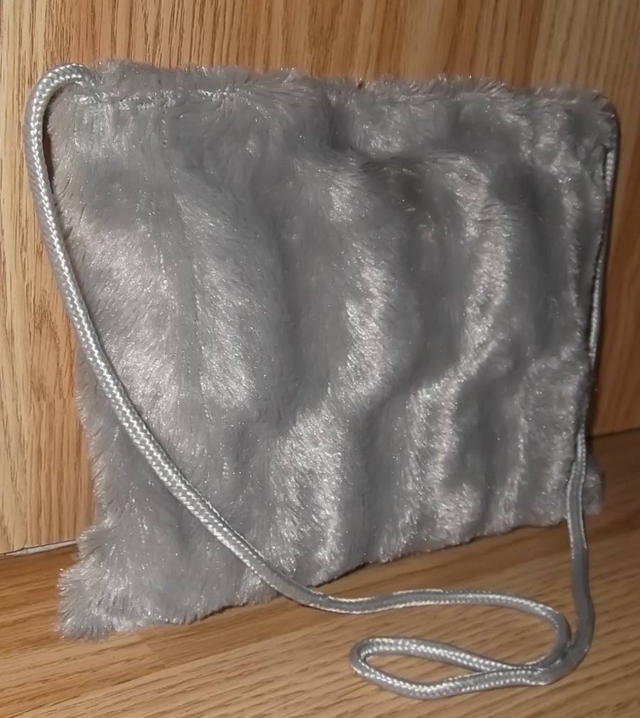 Shoulder bag Small Grey Faux fur Unique, One off Handmade 