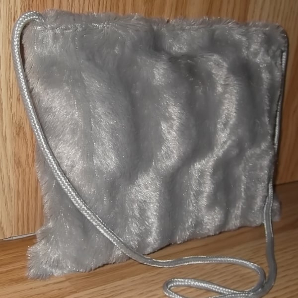 Shoulder bag Small Grey Faux fur Unique, One off Handmade 