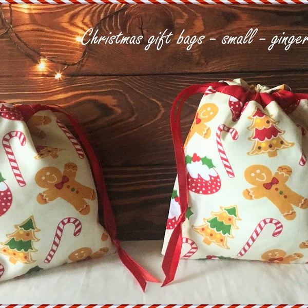 Gingerbread Men Christmas Drawstring Gift Bag, Eco Friendly Reusable Fabric Bag