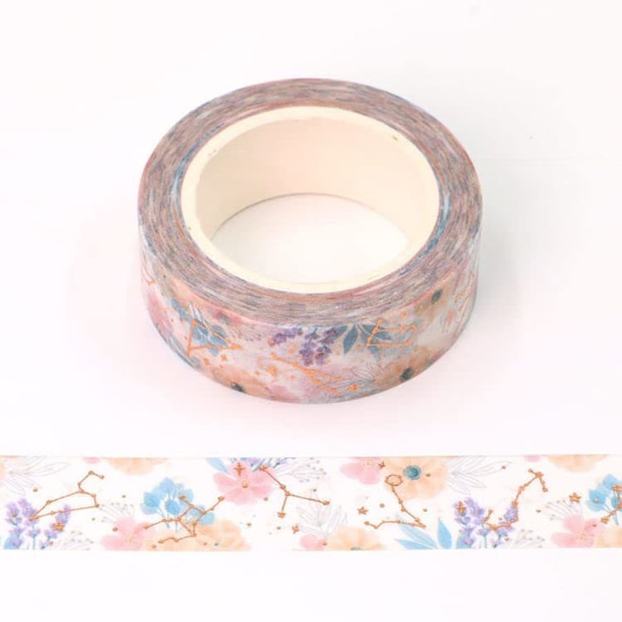 Pink Flower Bronzing Foil Constellations Washi Tape Decorative Self Adhesive Mas
