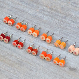 Colour Pencil Earring Studs, The Hexagon Version In Orange