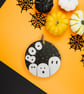 Hand Painted Halloween Ghost Family Wooden Slice – Cute Spooky Wall Hanging - Image 1