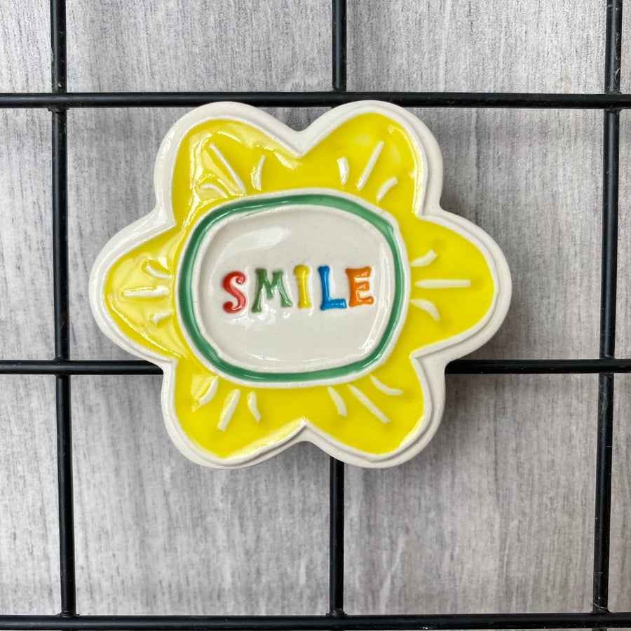 Large Smile pottery magnet Yellow