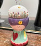 Pin cushion - cute girl egg cup - embroidered with bee and flowers - Image 7
