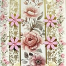 Pink Rose Blooms - Hand Crafted Decoupage Greeting Card - Blank 3255