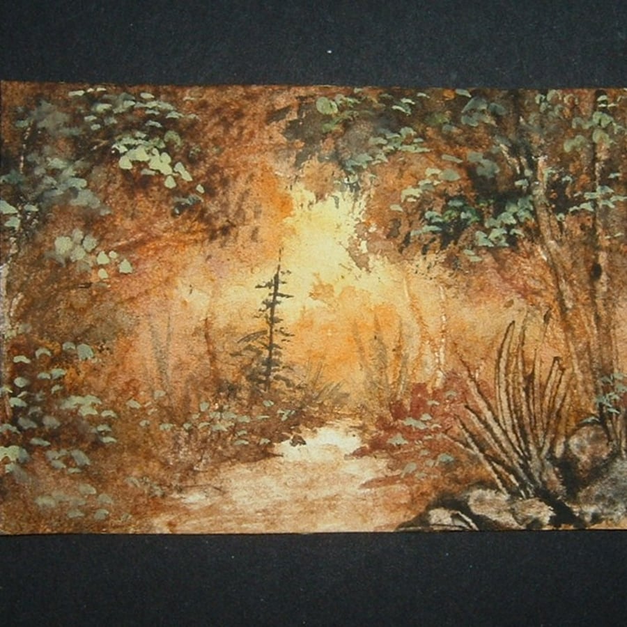 woodland landscape aceo art painting original ref 88