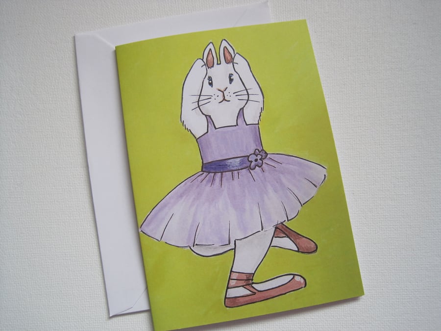 Bunny Rabbit Ballet Dancer Greetings Card