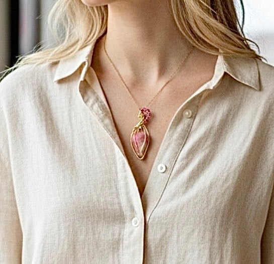 Rhodonite & Faceted Garnet Pendant - 18” Gold Plate Chain