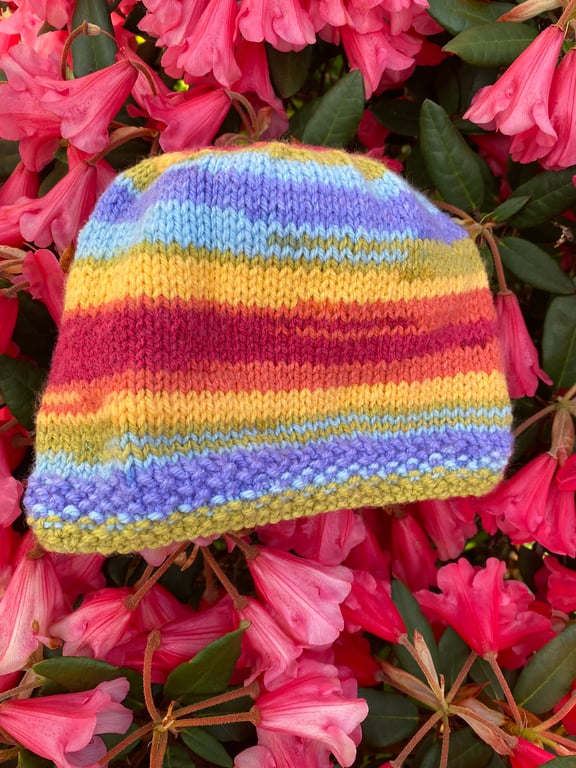 Bright and Beautiful Handknitted Rainbow Beanie