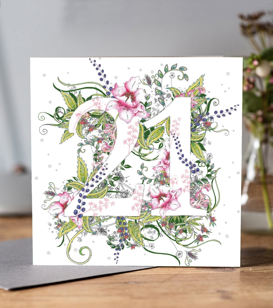Botanical 21st Birthday card 