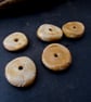 5 Medium Honey Brown Glazed Chubby Disc Clay Beads - Image 1