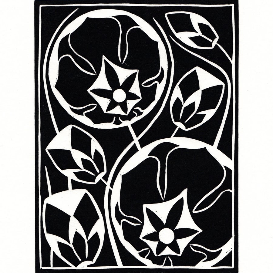 Black and White Flower Lino Print