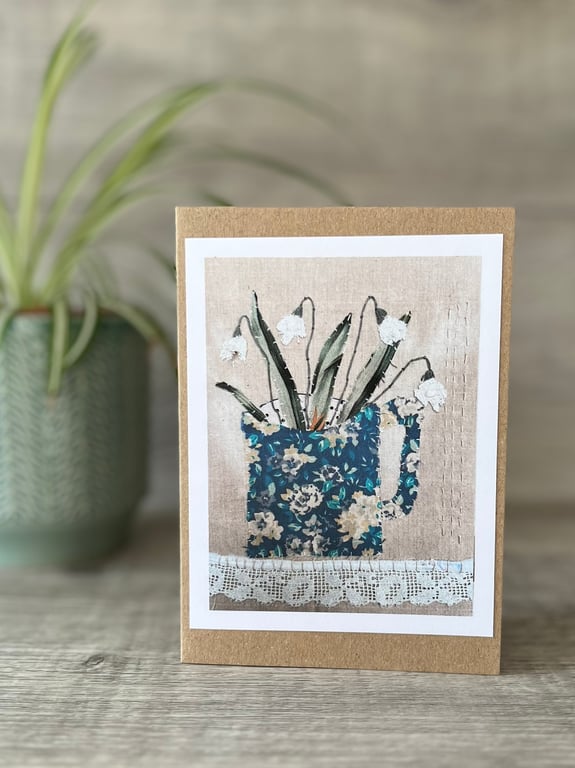 Snowdrop Print Blank Greetings Card 