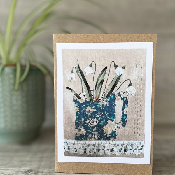 Snowdrop Print Blank Greetings Card 