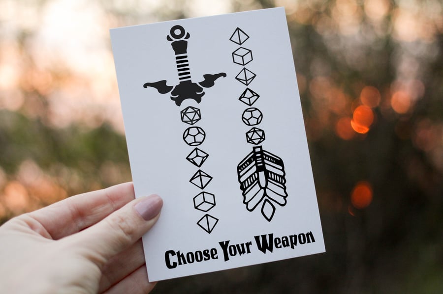 Choose Your Weapon Dungeons and Dragons Birthday Card, Card for Gamer